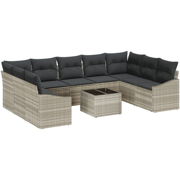 10-Dela Trädgårdsmatset med Kuddar i Grå Poly Rattan vidaXL 55 x 55 x 37 cm – bild 2