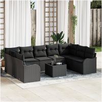 10-dela Trädgårdsofa Set med Kuddar Beige Poly Rattan vidaXL
