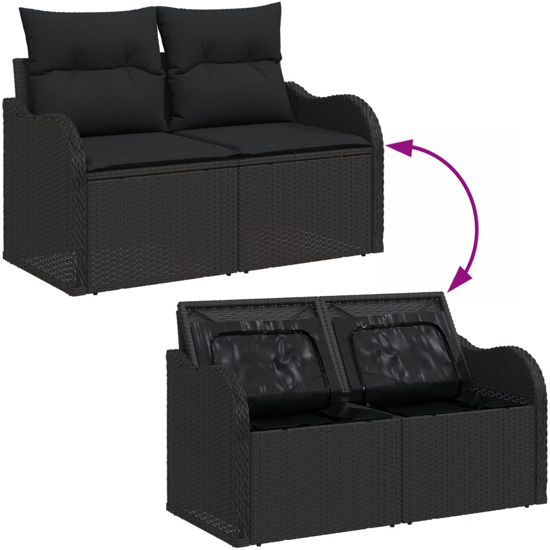 10-dela trädgårdssofa-set med kuddar Svart poly rattan vidaXL Stor – bild 11