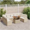 10-delad trädgårdsdining set med dynor Beige Polyrottera Akacia vidaXL 100 x 55 x 73 cm – miniatyr 3