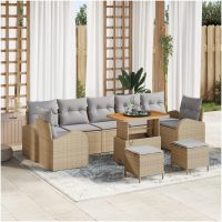 10-delad trädgårdsofa set med kuddar beige poly rotting akacia vidaXL