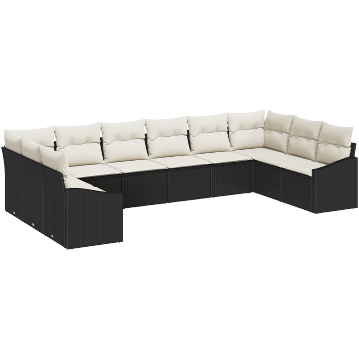 10-delad trädgårdsofa set med kuddar svart poly-rotning vidaXL 344 x 178,5 x 85 cm – bild 2