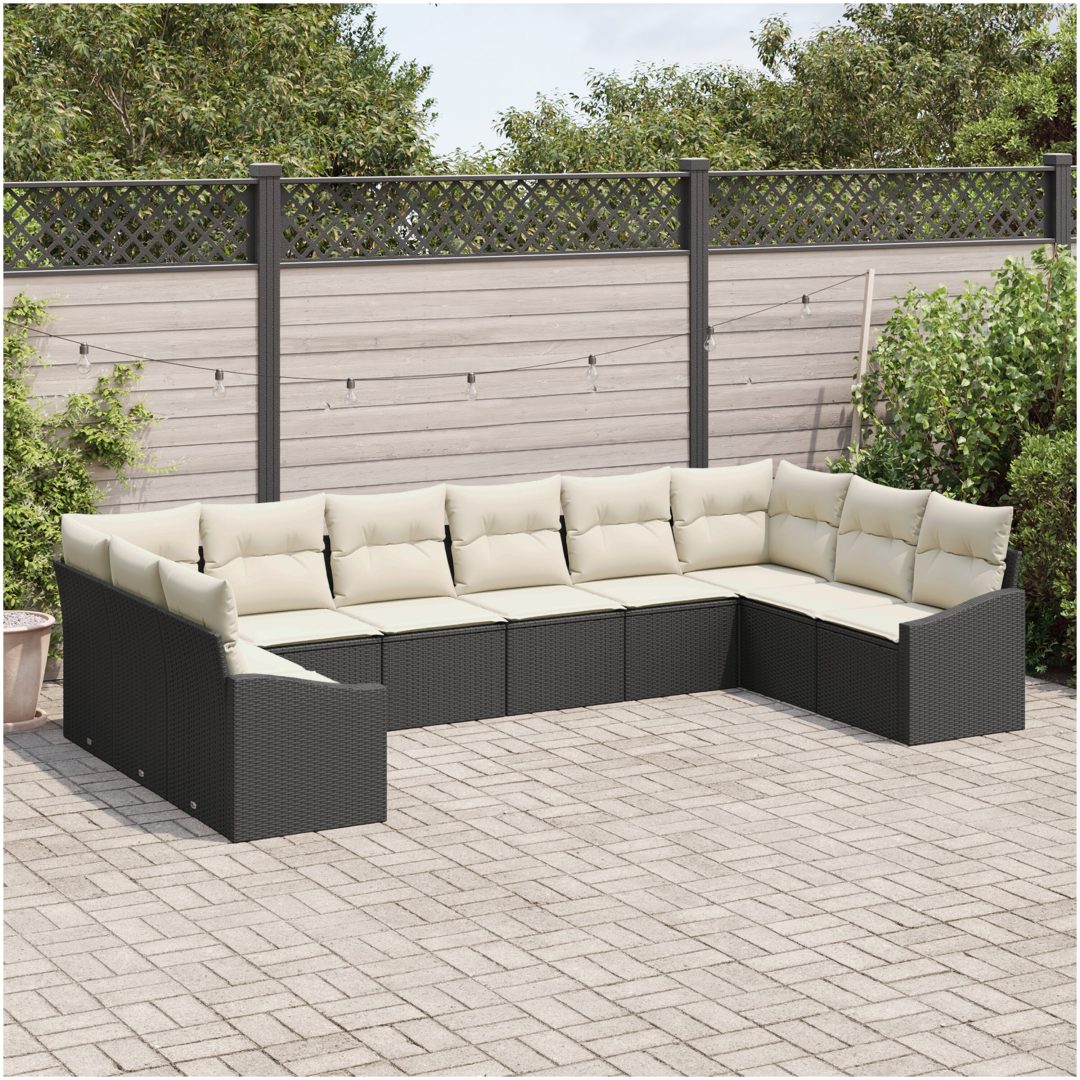10-delad trädgårdsofa set med kuddar svart poly-rotning vidaXL 344 x 178,5 x 85 cm – bild 3
