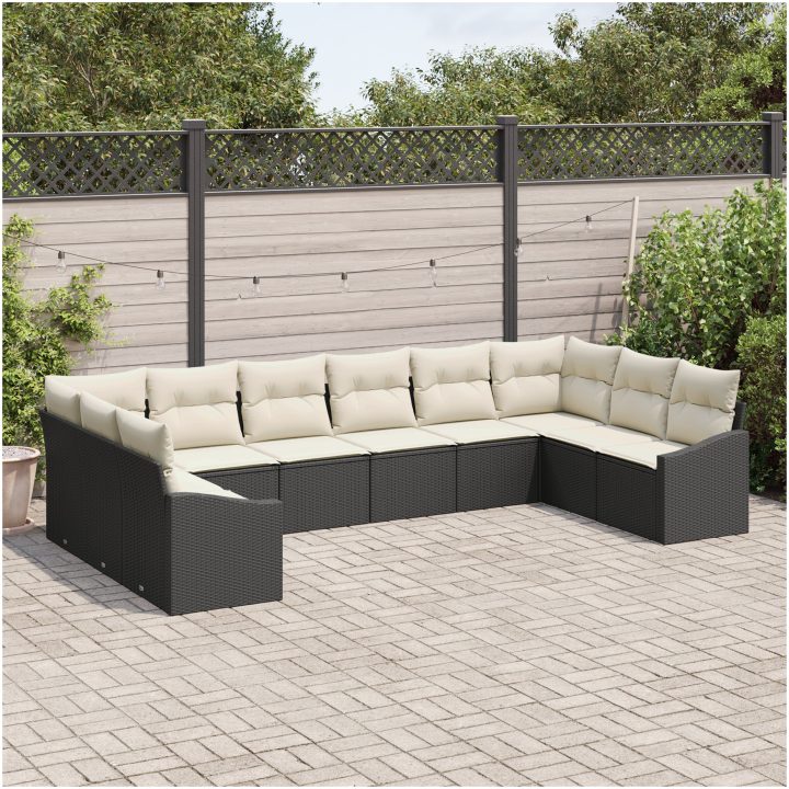 10-delad trädgårdsofa set med kuddar svart poly-rotning vidaXL 344 x 178,5 x 85 cm – bild 3