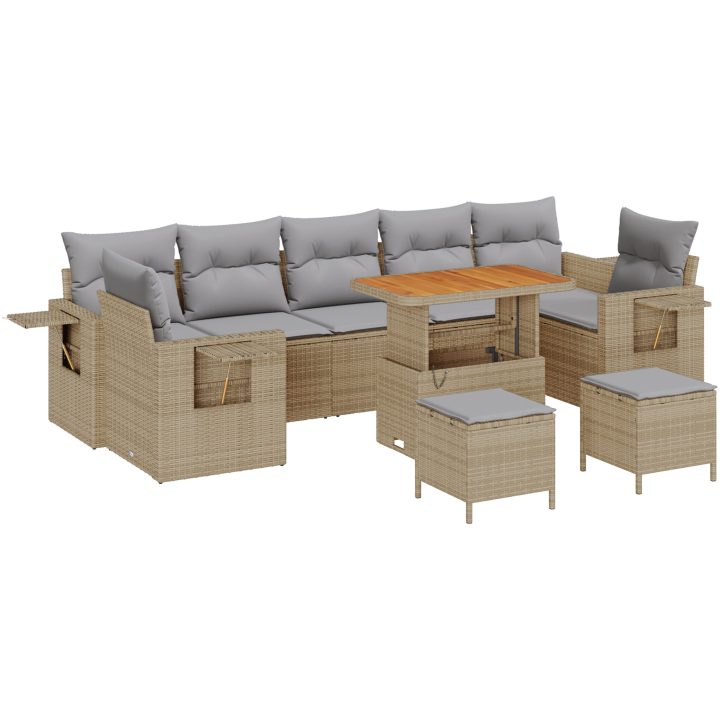 10-delad trädgårdsoff-set med dynor Beige poly rotting akacia vidaXL Stor – bild 2