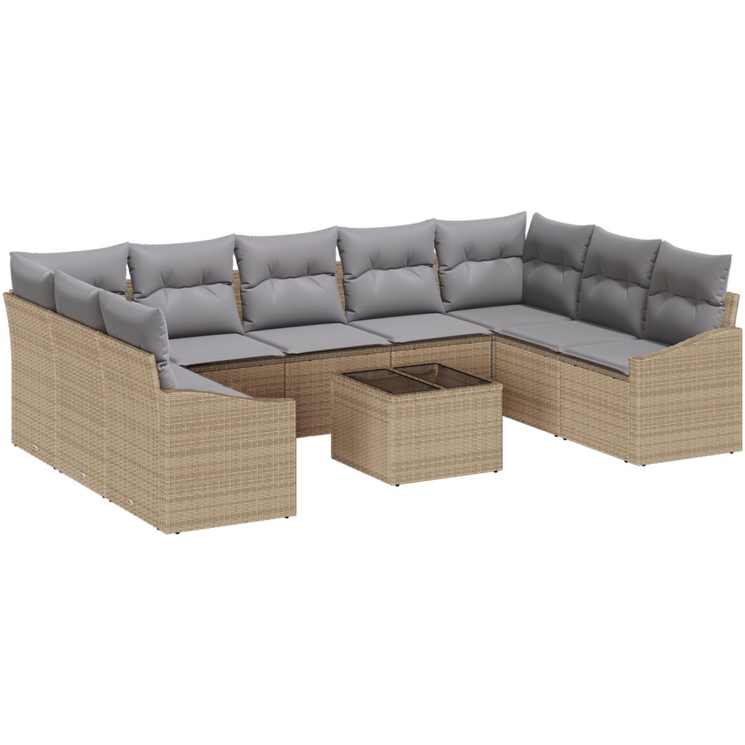 10-delad trädgårdsoff-set med kuddar svart poly rotting vidaXL 289 x 178.5 x 85 cm – bild 2