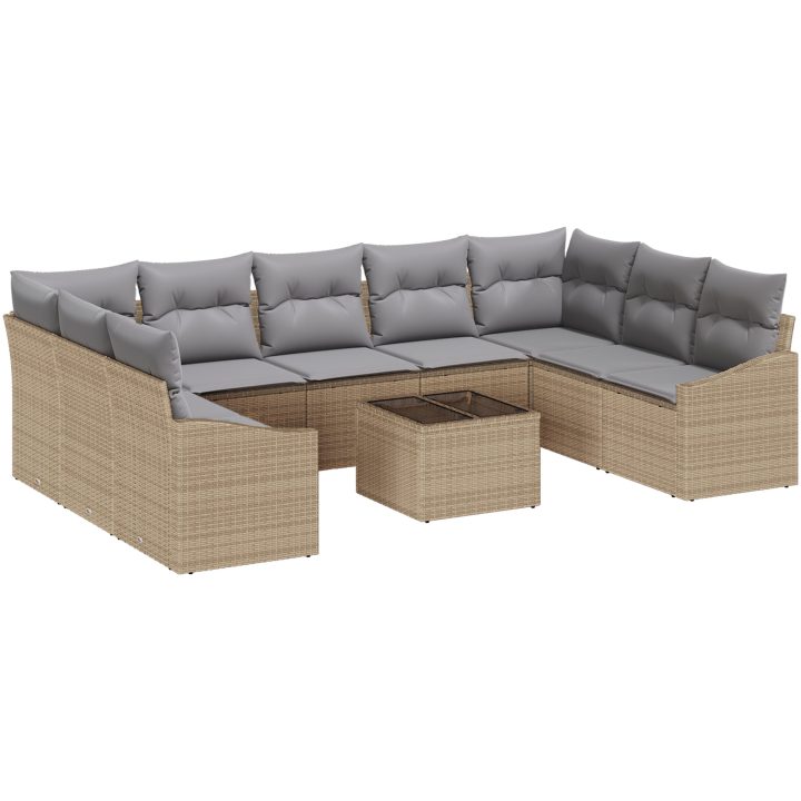 10-delad trädgårdsoff-set med kuddar svart poly rotting vidaXL 289 x 178.5 x 85 cm – bild 2
