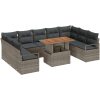 10-delad trädgårdsoffa set med kuddar grå poly rattan akacia vidaXL Stor – miniatyr 2