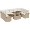 10-delad trädgårdsoffagrupp med kuddar Beige Poly Rattan vidaXL Stor – miniatyr 1