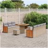 10-delad trädgårdsoffagrupp med kuddar Beige polyrotting acacia vidaXL Stor – miniatyr 3