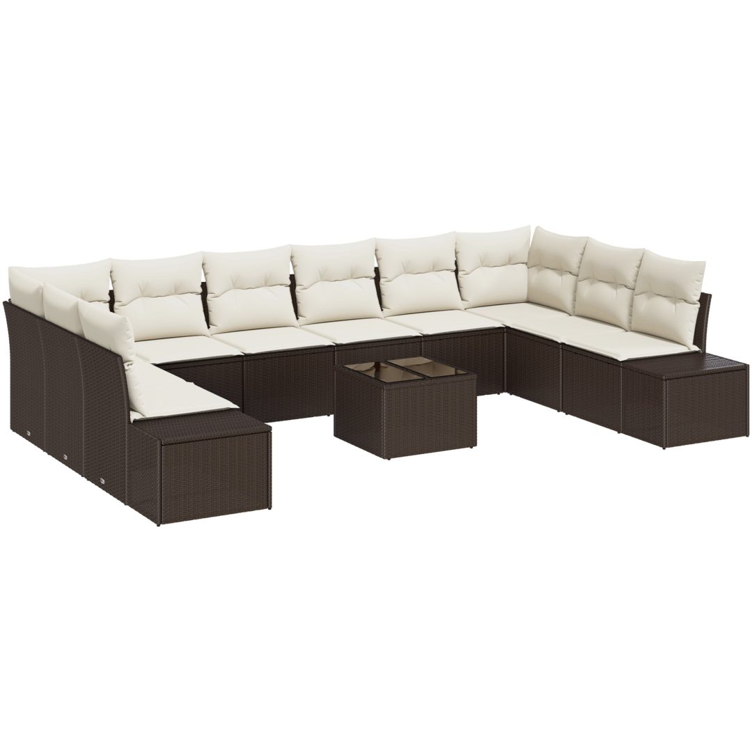 10-delad trädgårdsoffagrupp med kuddar Grå Poly Rattan vidaXL 55 x 55 x 37 cm – bild 2