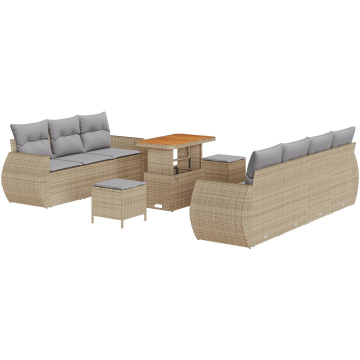 10-delad trädgårdsoffaset med kuddar Beige Poly Rattan Acaciaträd vidaXL Medium – bild 2