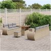 10-delad trädgårdsoffaset med kuddar Beige Poly Rattan Acaciaträd vidaXL Medium – miniatyr 3