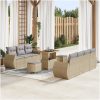 10-delad trädgårdsoffaset med kuddar Beige Poly Rattan Acaciaträd vidaXL Medium – miniatyr 1