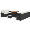 10-delad Trädgårdsoffaset med kuddar Svart Poly Rattan Akacia vidaXL Stor – miniatyr 2