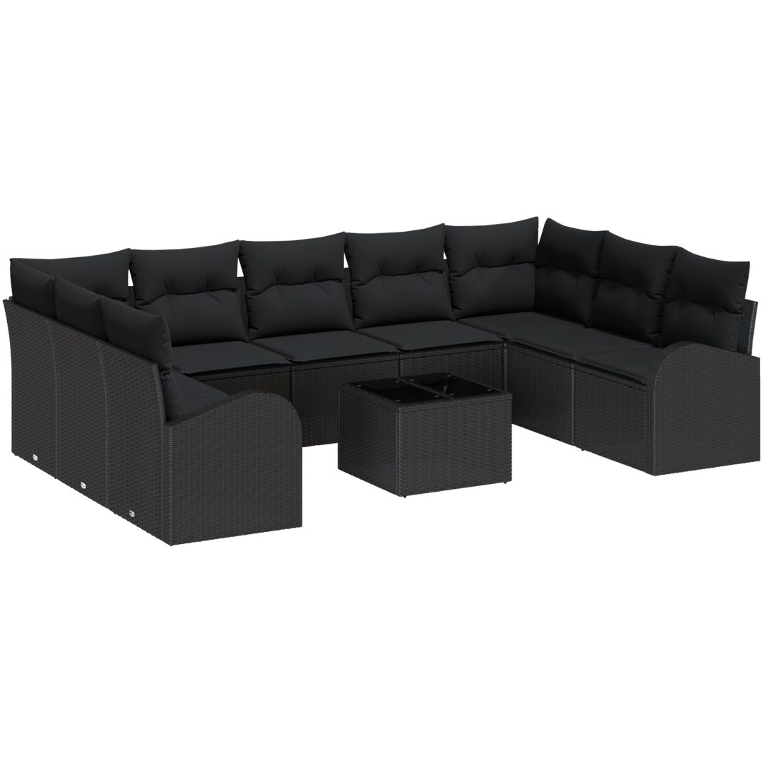 10-delad trädgårdsoffasett med kuddar beige polyroting vidaXL Stor – bild 2