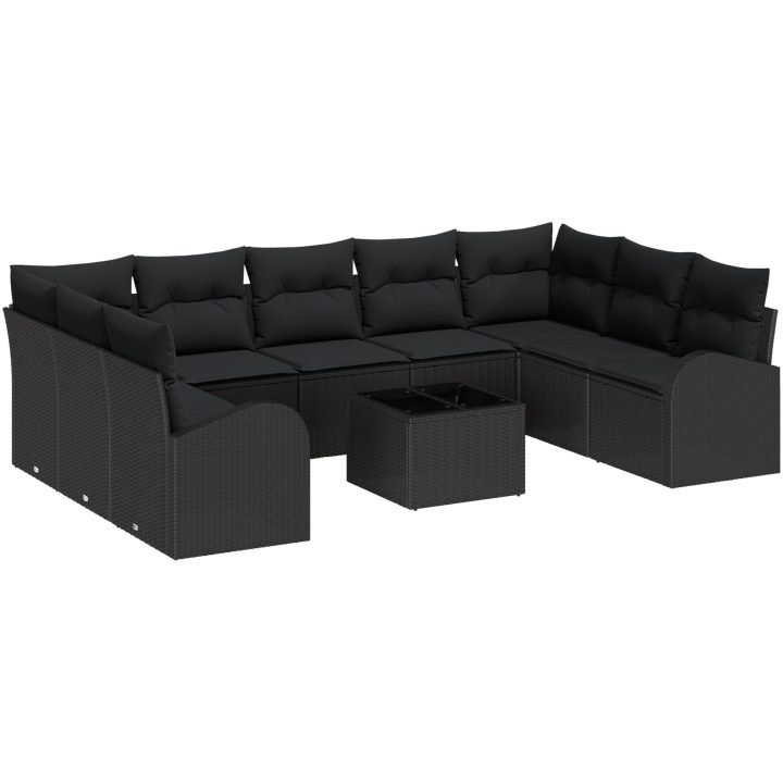 10-delad trädgårdsoffasett med kuddar beige polyroting vidaXL Stor – bild 2