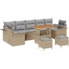 10-delad trädgårdsoffasett med kuddar Beige Polyrotting Akacia vidaXL Stor – miniatyr 2
