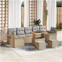 10-delad trädgårdsoffasett med kuddar Beige Polyrotting Akacia vidaXL