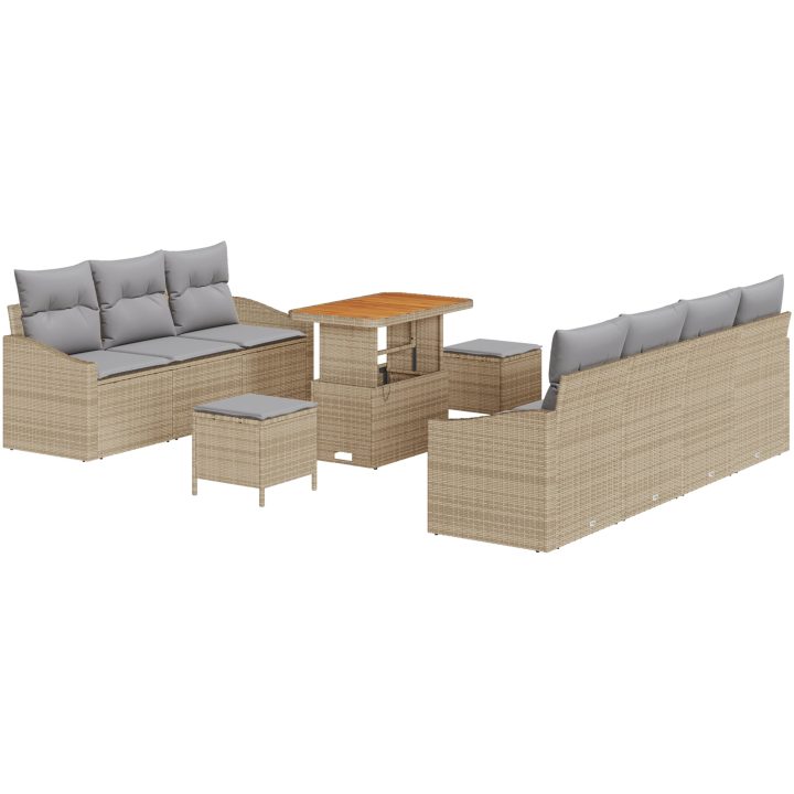 10-delad trädgårdsoffset med kuddar beige poly rattan akacia vidaXL Stor – bild 2