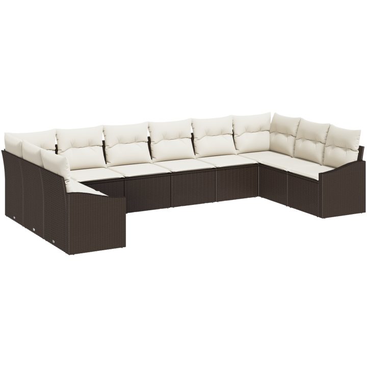 10-delad Trädgårdsoffset med Kuddar Brun Poly Rattan vidaXL 344 x 178,5 x 85 cm – bild 2