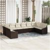 10-delad Trädgårdsoffset med Kuddar Brun Poly Rattan vidaXL 344 x 178,5 x 85 cm – miniatyr 1