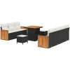 10-delad trädgårdsssofa set med kuddar svart poly rattan akacia vidaXL Stor – miniatyr 2