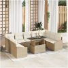 10-delad utemöbelgrupp med kuddar i beige polyrotting vidaXL 100 x 55 x 73 cm – miniatyr 1