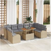 10-delade trädgårdsmöbelset med dynor Beige Poly Rattan vidaXL