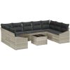 10-delade trädgårdsoffaset med kuddar Grå Poly Rotting vidaXL 289 x 178.5 x 85 cm – miniatyr 2
