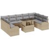 10 Delar Trädgårdsoff-set med Kuddar Beige Poly-Rotting vidaXL Stor – miniatyr 2