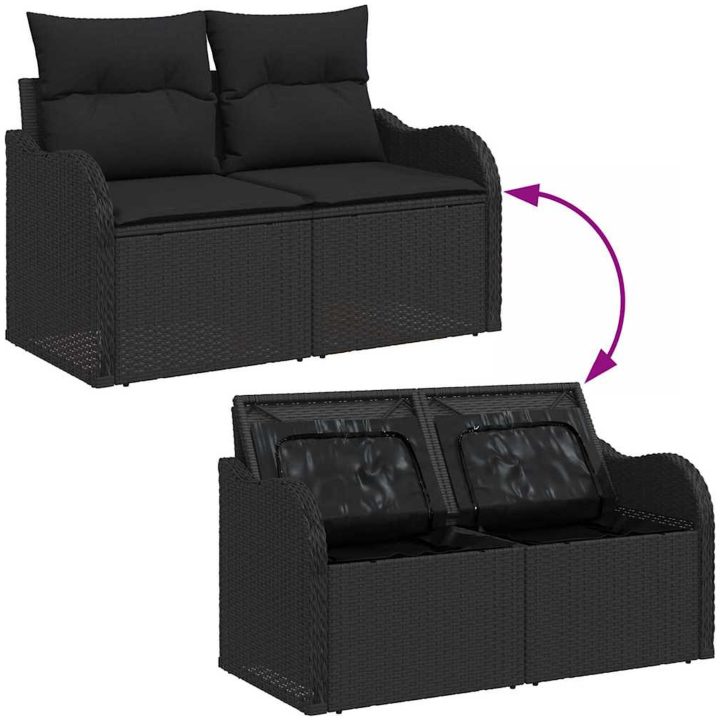 10 Delar Trädgårdsoff Set med Kuddar Svart Poly Rattan Akacia vidaXL Medium – bild 11