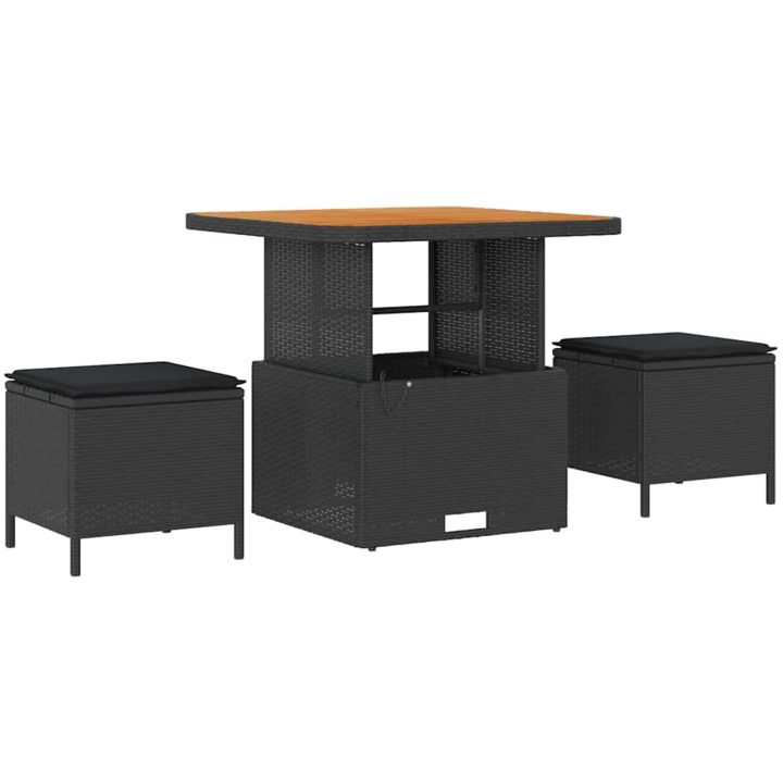 10 Delar Trädgårdsoff Set med Kuddar Svart Poly Rattan Akacia vidaXL Medium – bild 4