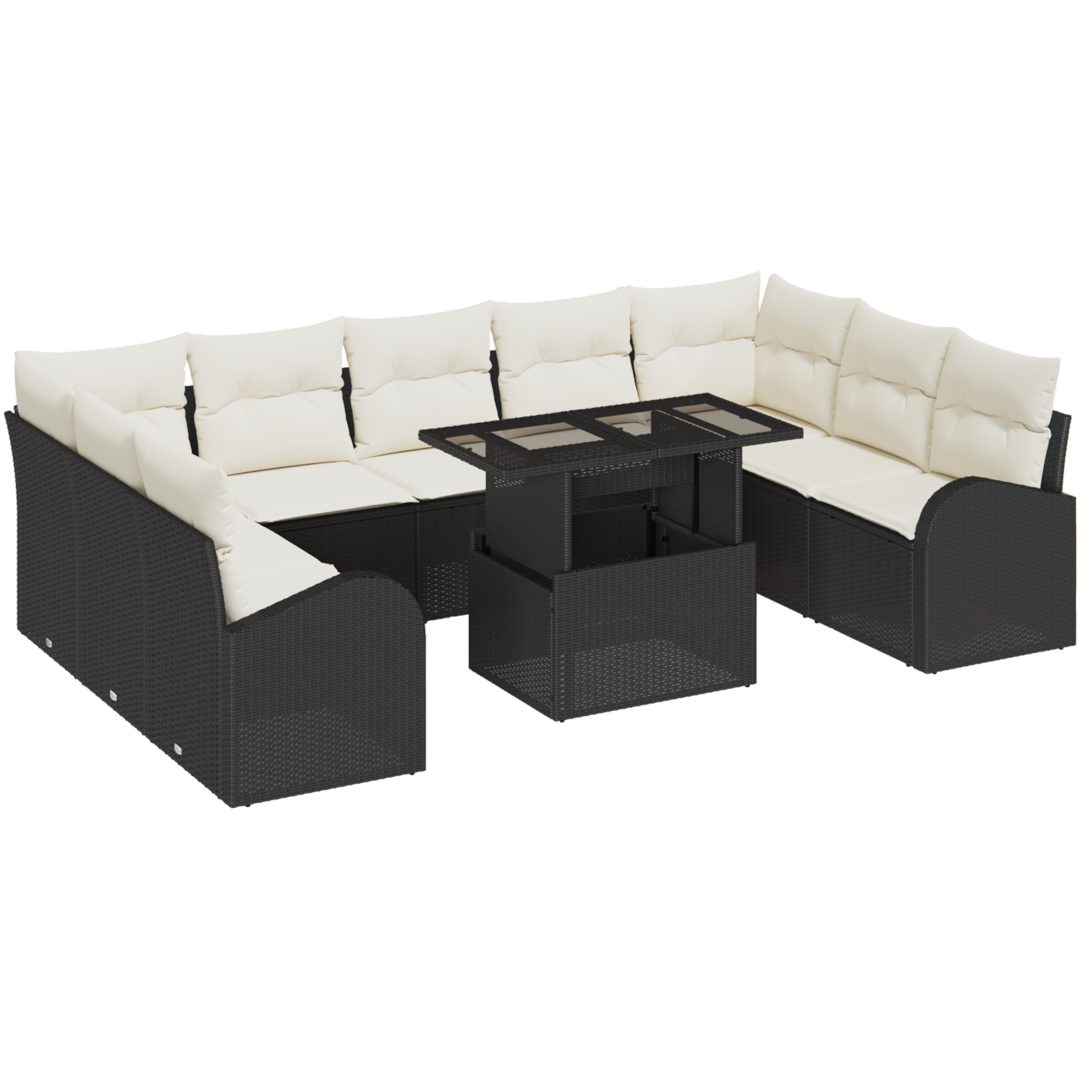 10 delar trädgårdsoff set med kuddar svart poly rotting vidaXL Stor – bild 2