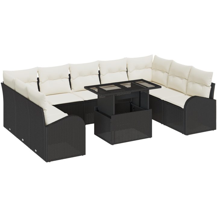 10 delar trädgårdsoff set med kuddar svart poly rotting vidaXL Stor – bild 2