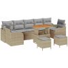 10 Delar Trädgårdsoffa Set Med Kuddar Beige Polyrotting Akacia vidaXL Stor – miniatyr 2