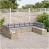 10 Delar Trädgårdsoffaset med Kuddar Beige Poly Rattan Akacia vidaXL 344 x 209 x 69 cm – miniatyr 3