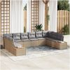 10 Delar Trädgårdsoffaset med Kuddar Beige Poly Rattan Akacia vidaXL 344 x 209 x 69 cm – miniatyr 1