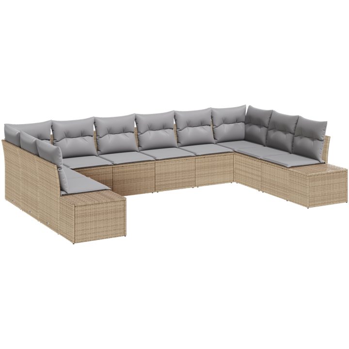 10 Delar Trädgårdsoffaset med kuddar Beige Poly Rattan vidaXL 344 x 209 x 85 cm – bild 2