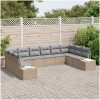 10 Delar Trädgårdsoffaset med kuddar Beige Poly Rattan vidaXL 344 x 209 x 85 cm – miniatyr 3