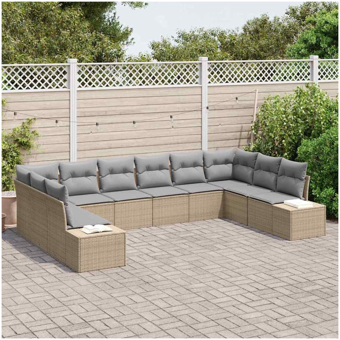 10 Delar Trädgårdsoffaset med kuddar Beige Poly Rattan vidaXL 344 x 209 x 85 cm – bild 3