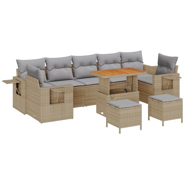 10 Delar Trädgårdsoffaset med Kuddar Beige Poly Rotting Akacia vidaXL Medium – bild 2