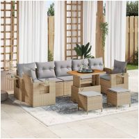 10 Delar Trädgårdsoffaset med Kuddar Beige Poly Rotting Akacia vidaXL