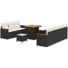 10 Delar Trädgårdsoffaset med Kuddar Svart Poly Rattan Akacia vidaXL Stor – miniatyr 2