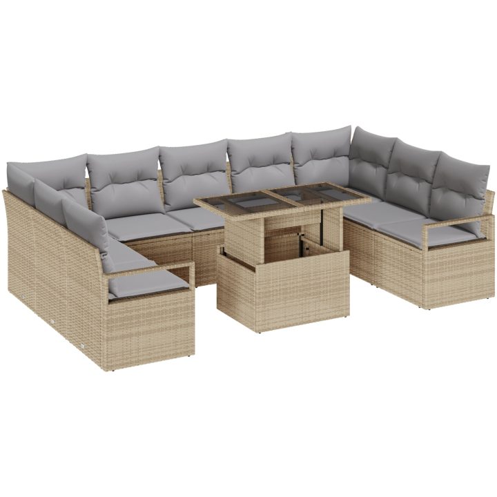 10 Delar Trädgårdsoffset med Kuddar Beige Poly Rattan vidaXL Stor – bild 2