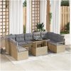 10 Delar Trädgårdsoffset med Kuddar Beige Poly Rattan vidaXL Stor – miniatyr 1
