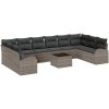 10 Delar Trädgårdsoffsett med Kuddar i Svart Poly Rattan vidaXL 344 x 179 x 85 cm – miniatyr 2