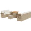 10 Delar Trädgårdssoffa Set med Kuddar Beige Poly Rottning Akacia vidaXL Stor – miniatyr 2