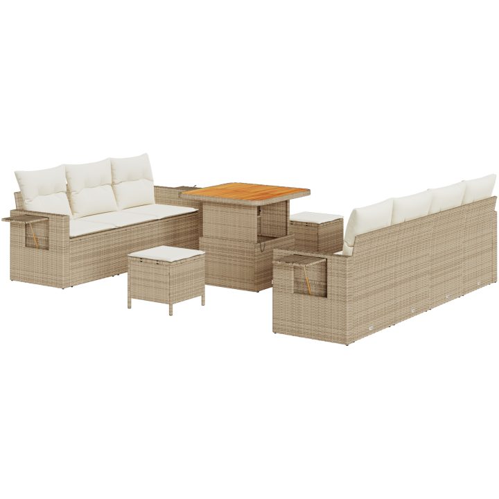 10 Delar Trädgårdssoffa Set med Kuddar Beige Poly Rottning Akacia vidaXL Stor – bild 2