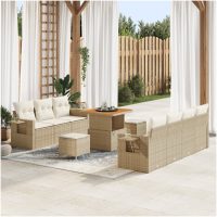 10 Delar Trädgårdssoffa Set med Kuddar Beige Poly Rottning Akacia vidaXL